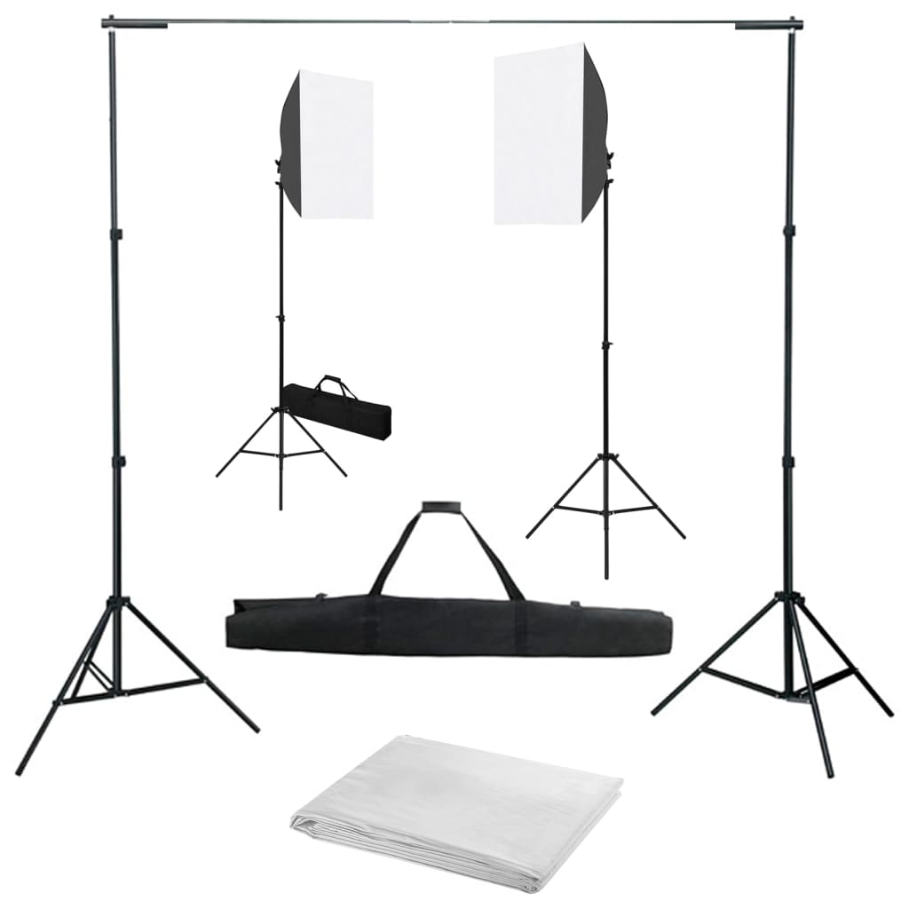 vidaXL fotostudieudstyr med softbox-lamper og baggrund