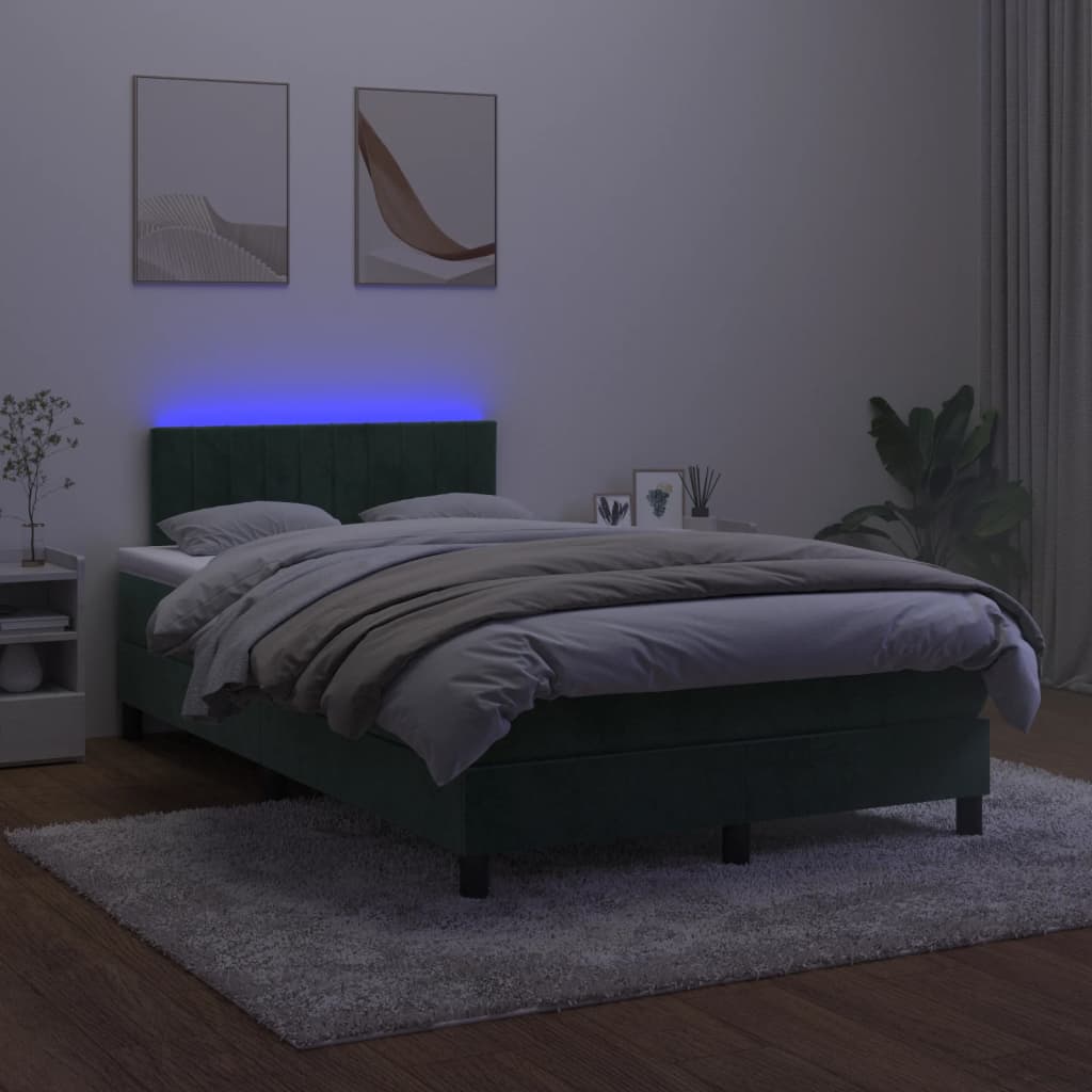 vidaXL kontinentalseng med madras og LED-lys 120x190cm fløjl mørkegrøn