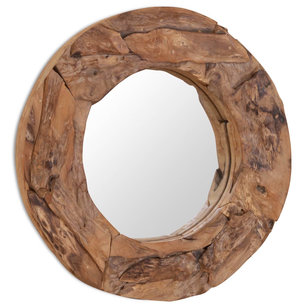 vidaXL dekorativt spejl i teak 60 cm rundt