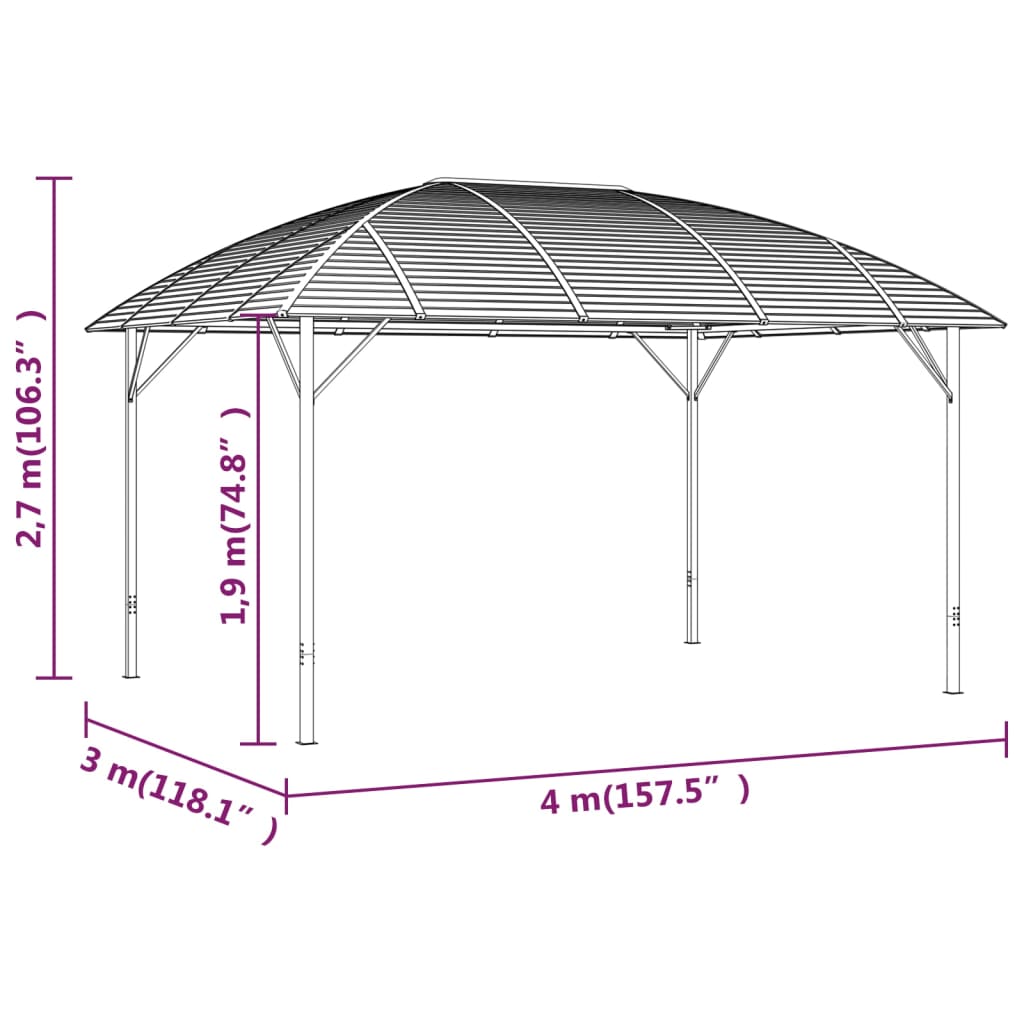 vidaXL pavillon med buet tag 3x4 m antracitgrå