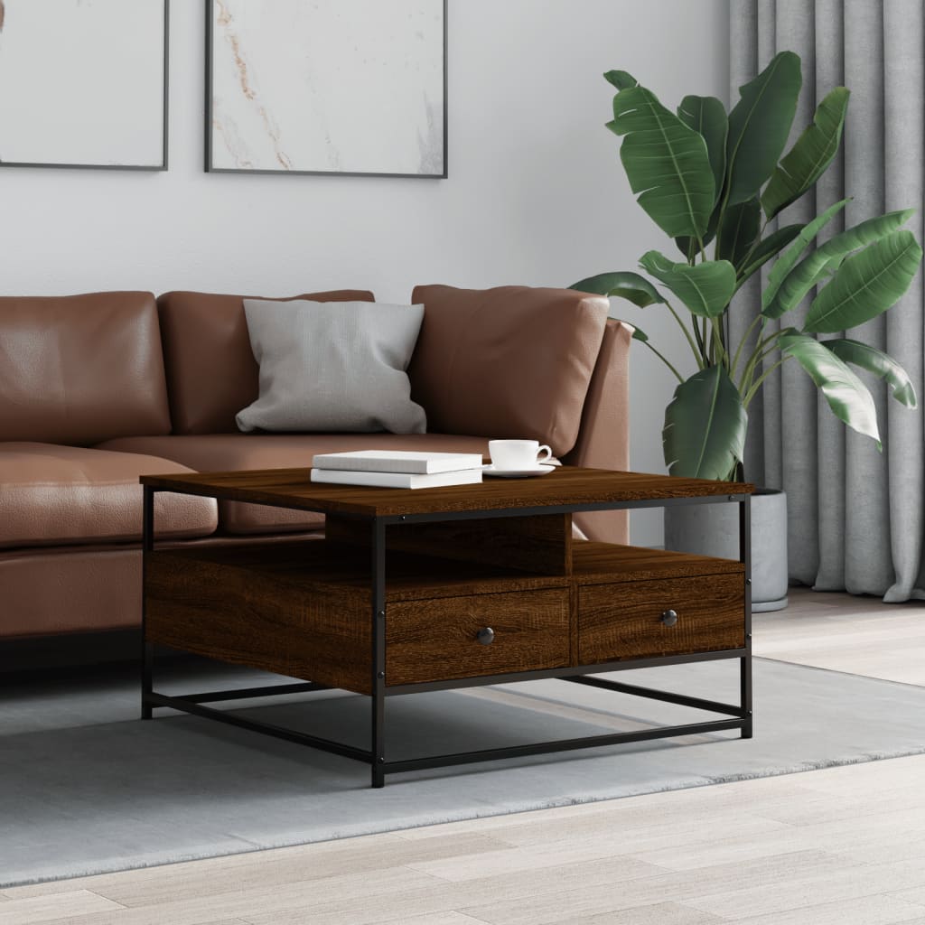 vidaXL sofabord 80x80x45 cm konstrueret træ brun egetræsfarve