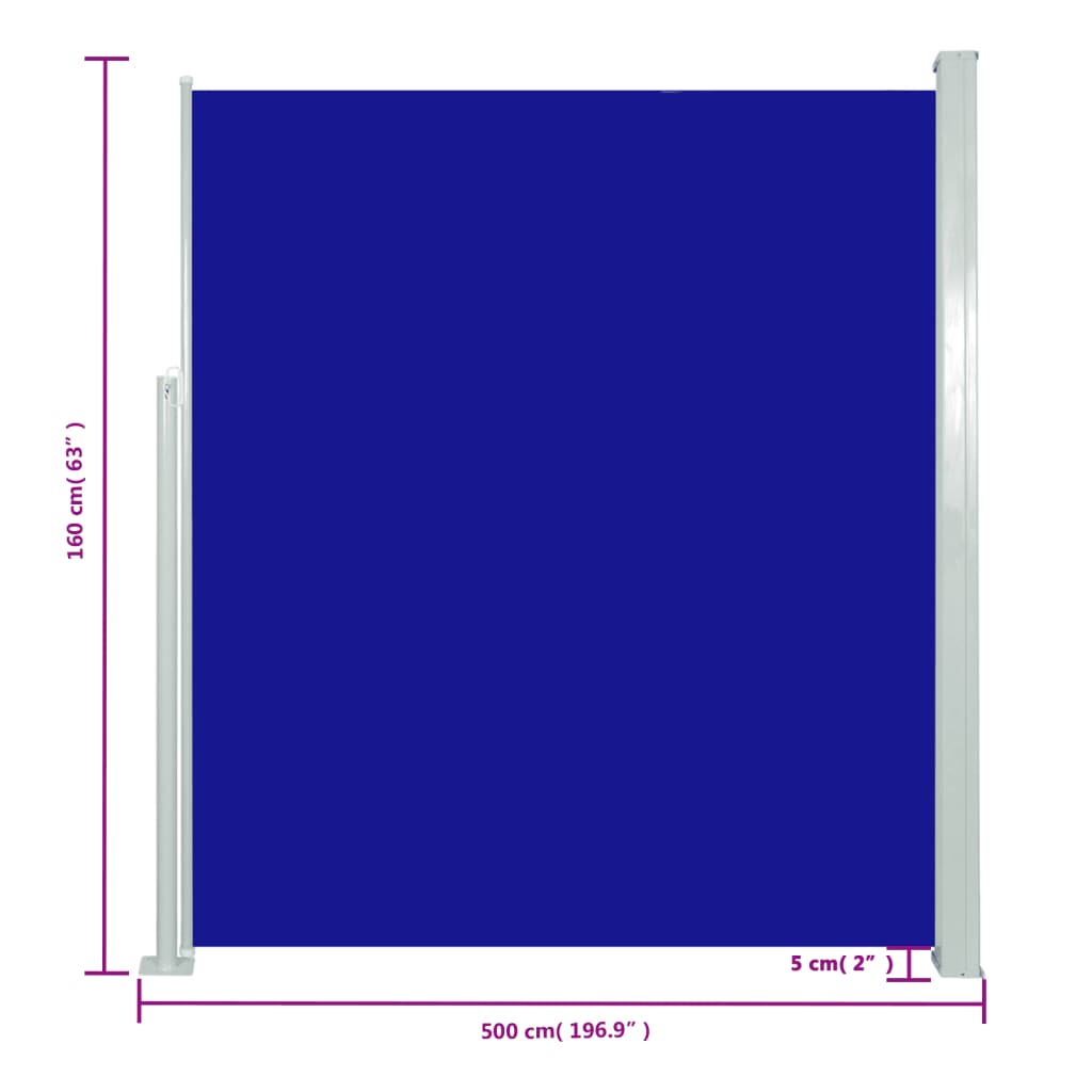 vidaXL sammenrullelig sidemarkise 160x500 cm blå