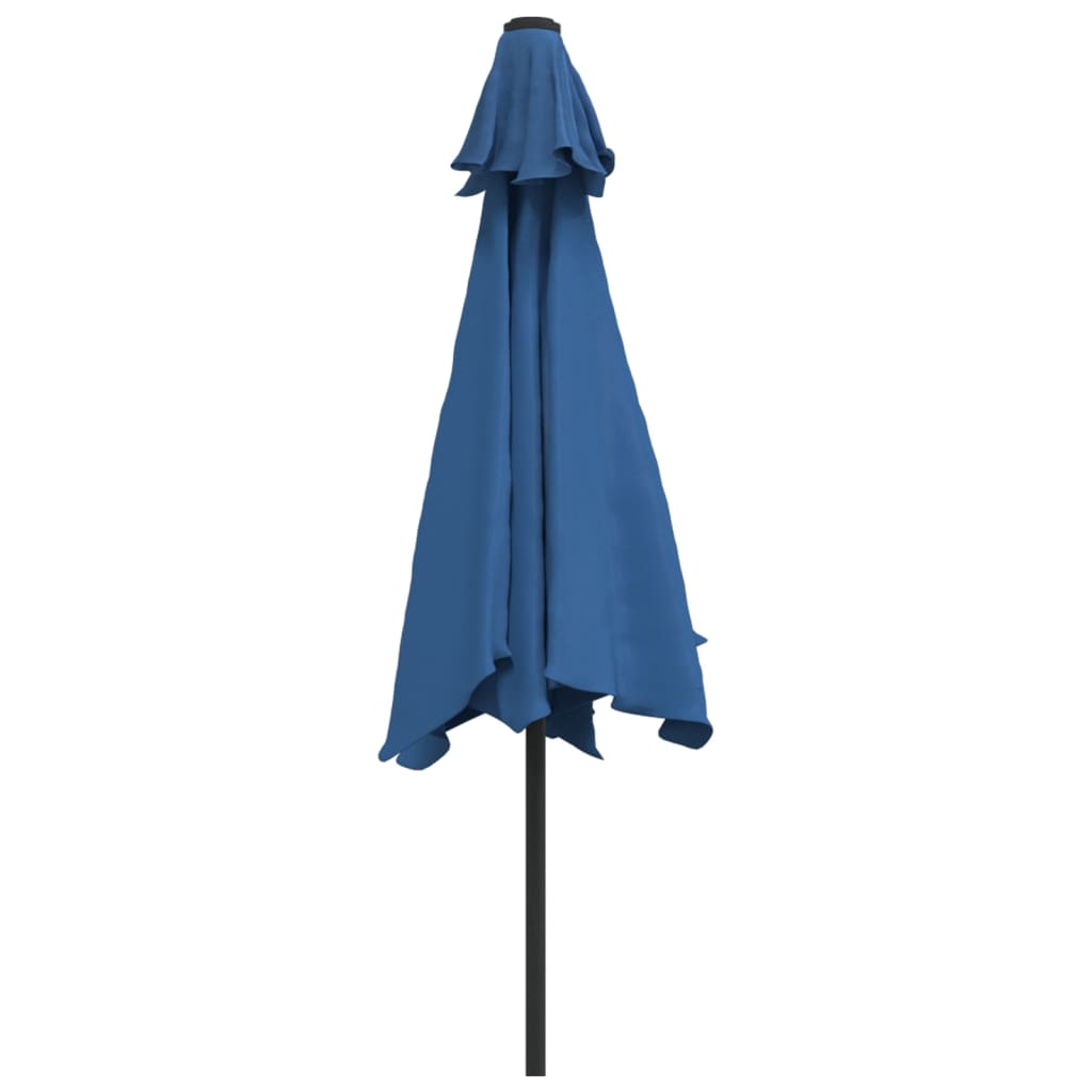 vidaXL udendørs parasol med LED-lys og stålstang 300 cm azurblå