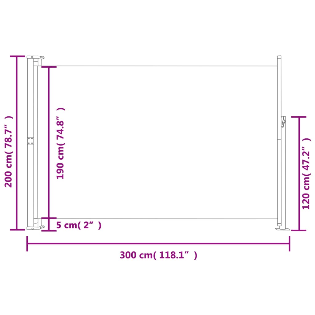 vidaXL sammenrullelig sidemarkise til terrassen 200x300 cm sort