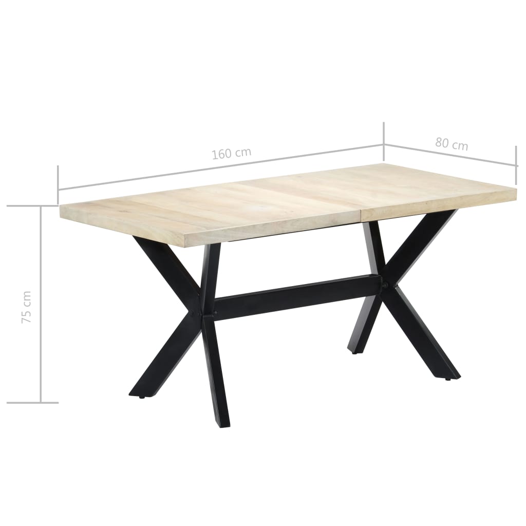 vidaXL spisebord 160 x 80 x 75 cm massivt mangotræ hvid