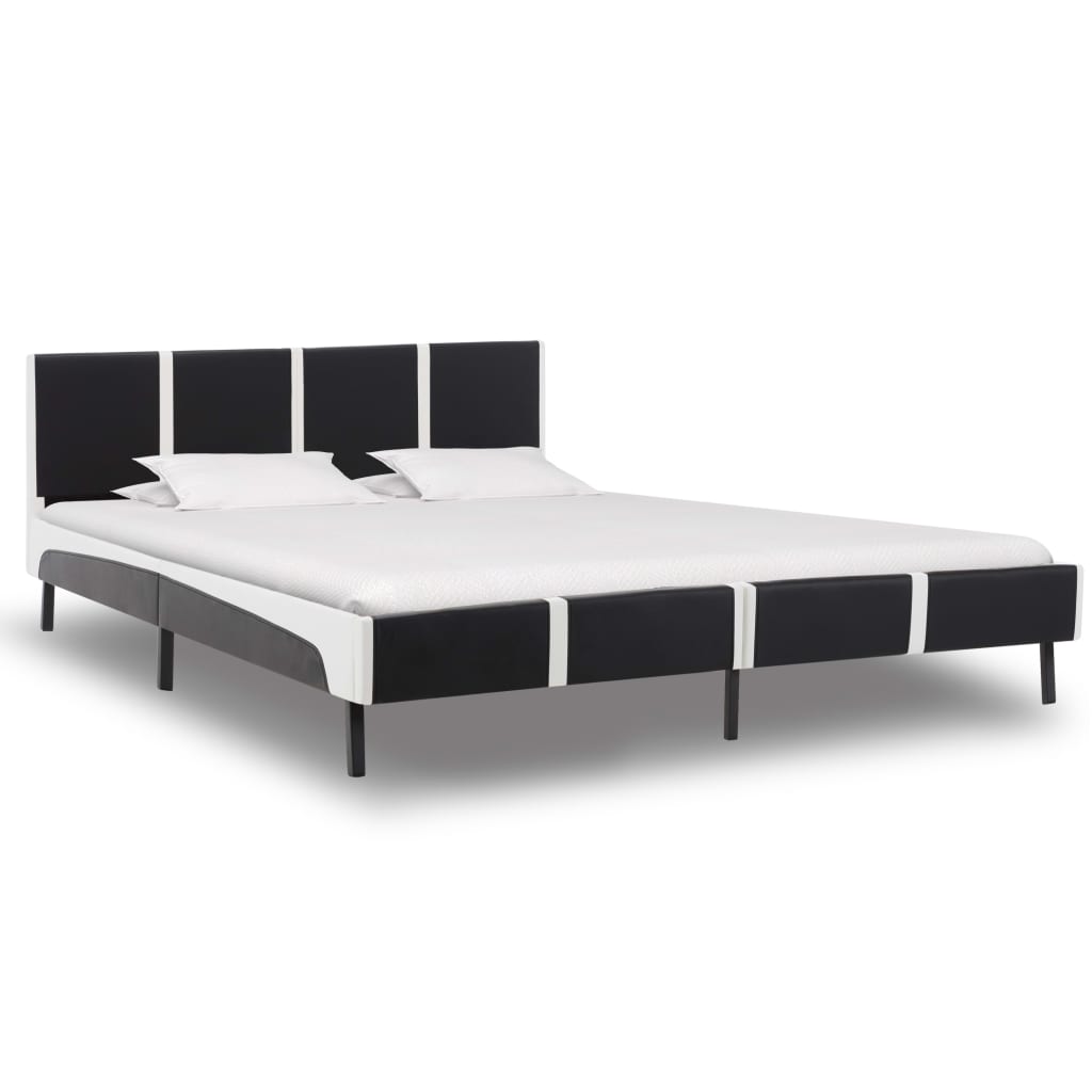 vidaXL sengestel 150x200 cm kunstlæder sort og hvid