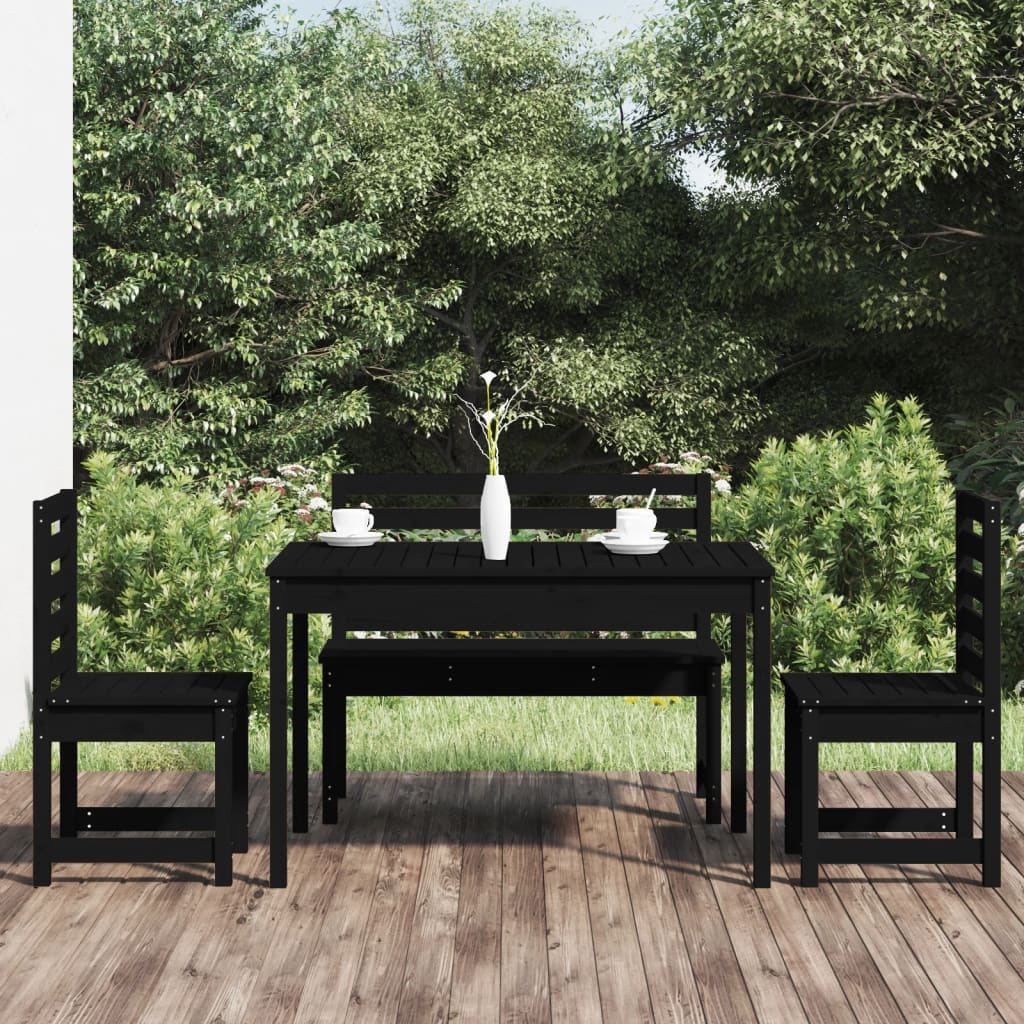 vidaXL spisebordssæt til haven 4 dele massivt fyrretræ sort