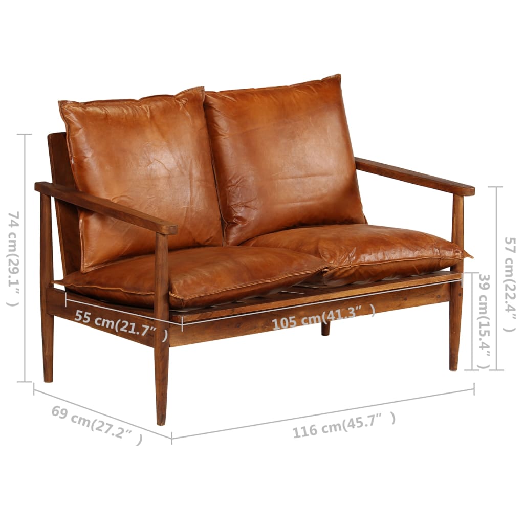 vidaXL 2-personers sofa ægte læder akacietræ brun