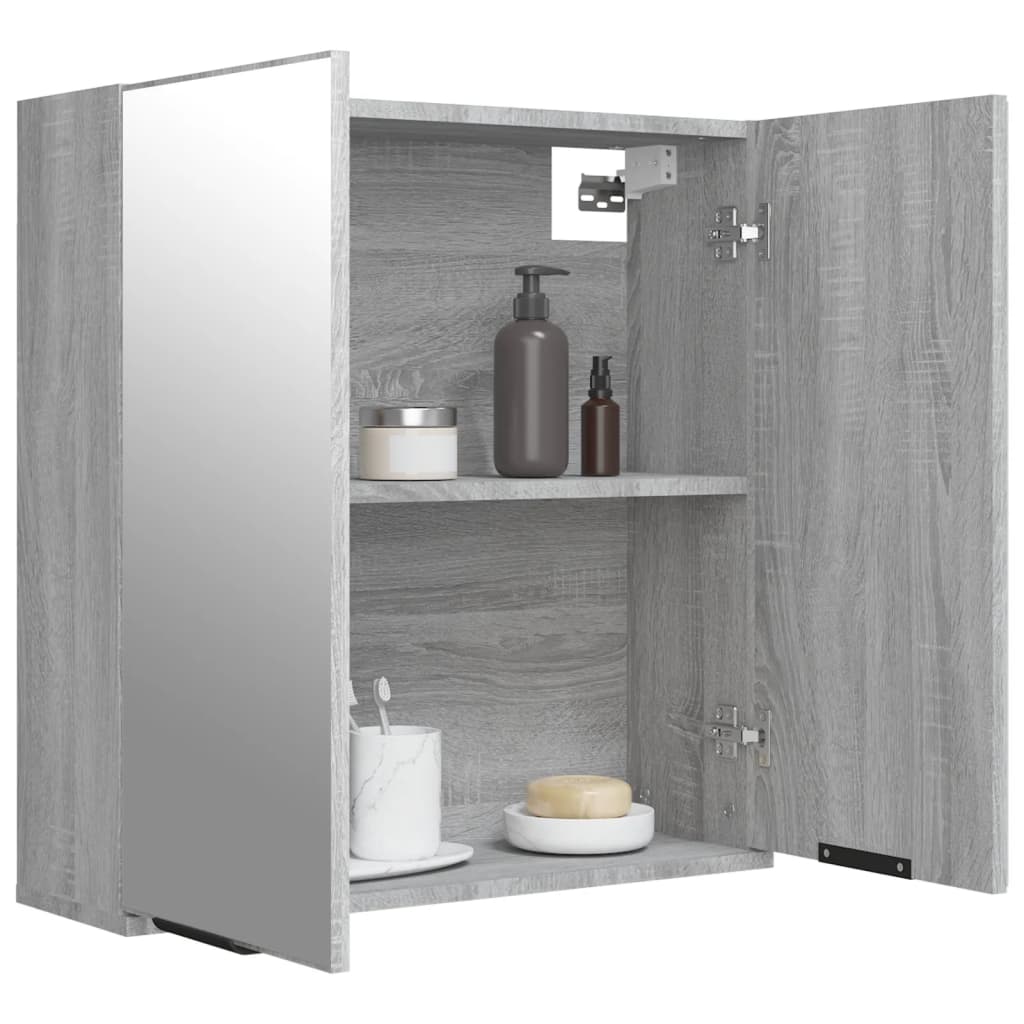 vidaXL badeværelsesskab med spejl 64x20x67 cm grå sonoma-eg