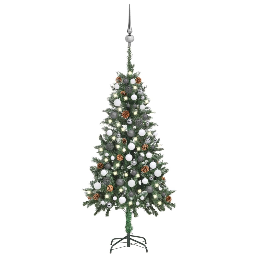 vidaXL juletræ med lys + julekugler og grankogler 150 cm