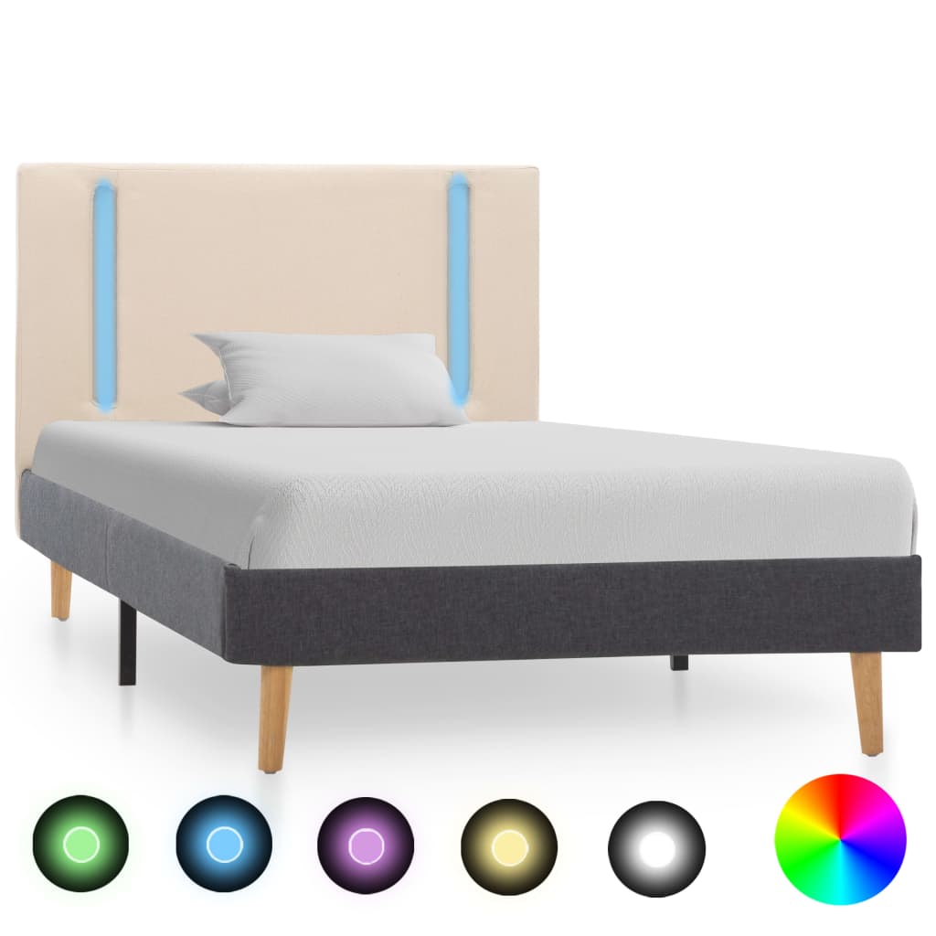 vidaXL sengestel med LED-lys 100x200 cm stof cremefarvet og mørkegrå