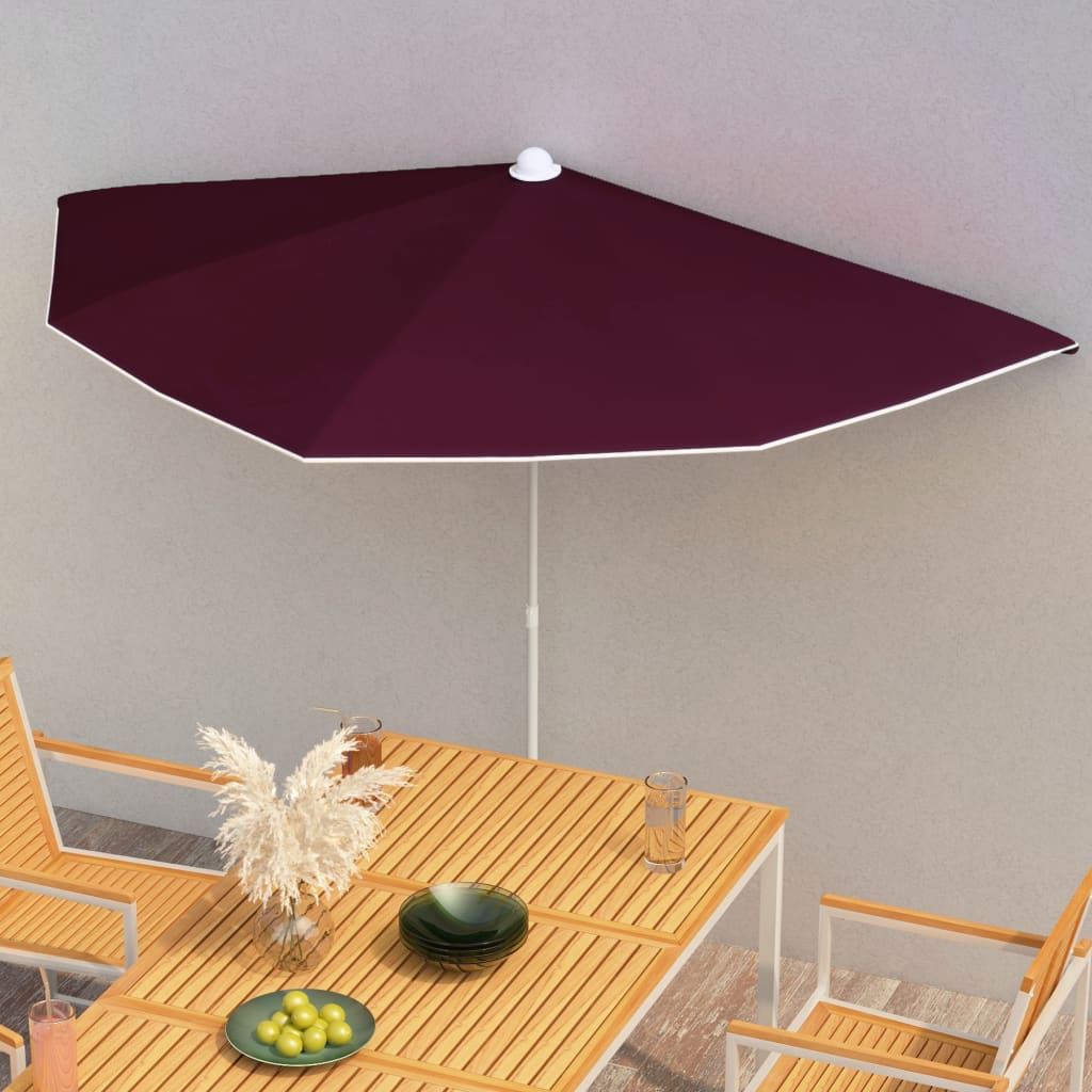 vidaXL halv parasol med stang 180x90 cm bordeaux