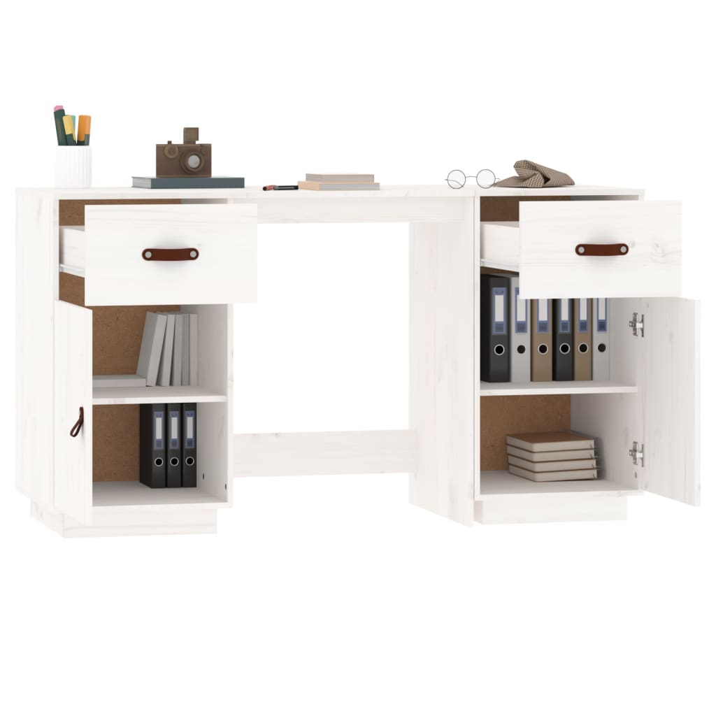 vidaXL skrivebord med skabe 135x50x75 cm massivt fyrretræ hvid