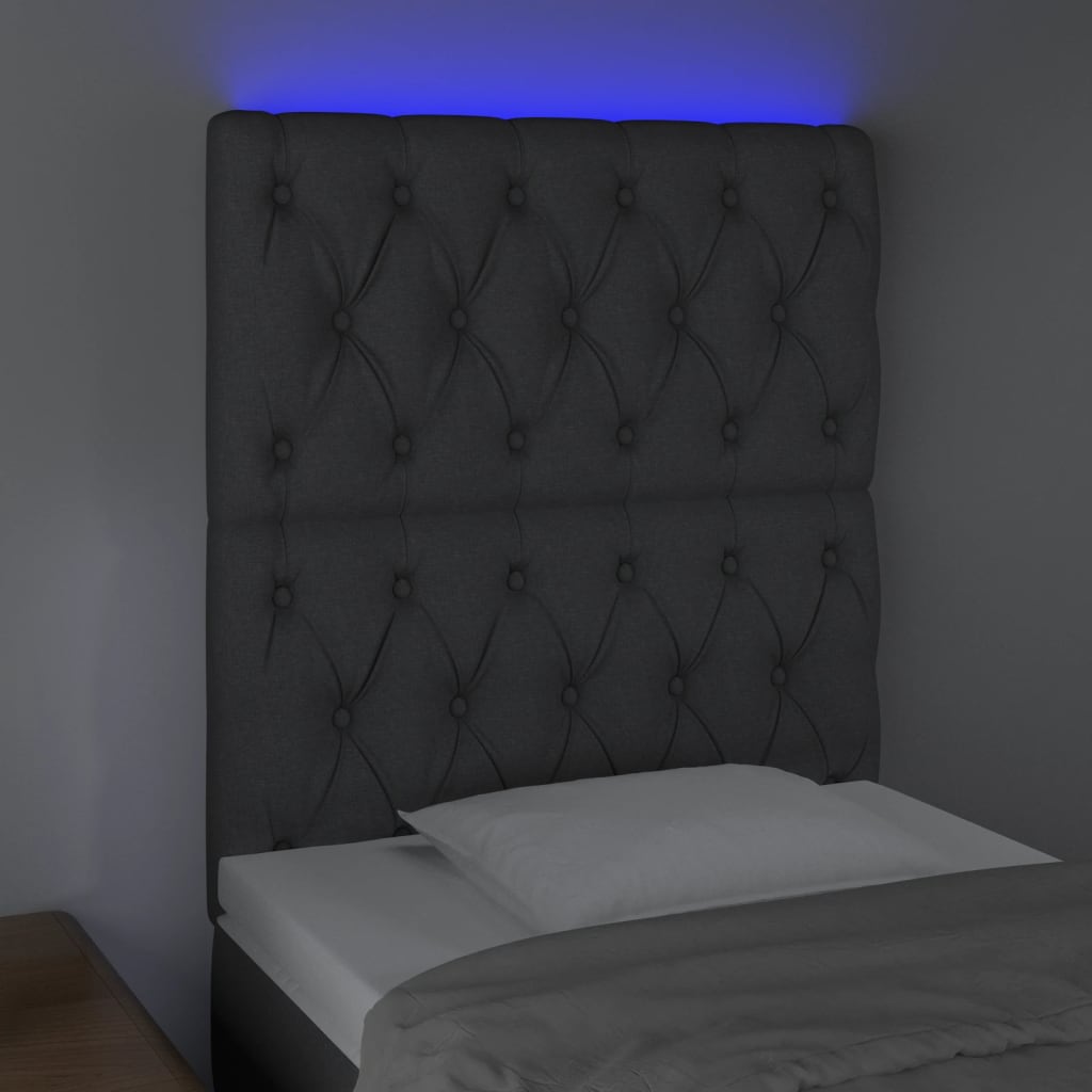 vidaXL sengegavl med LED-lys 80x7x118/128 cm stof mørkegrå