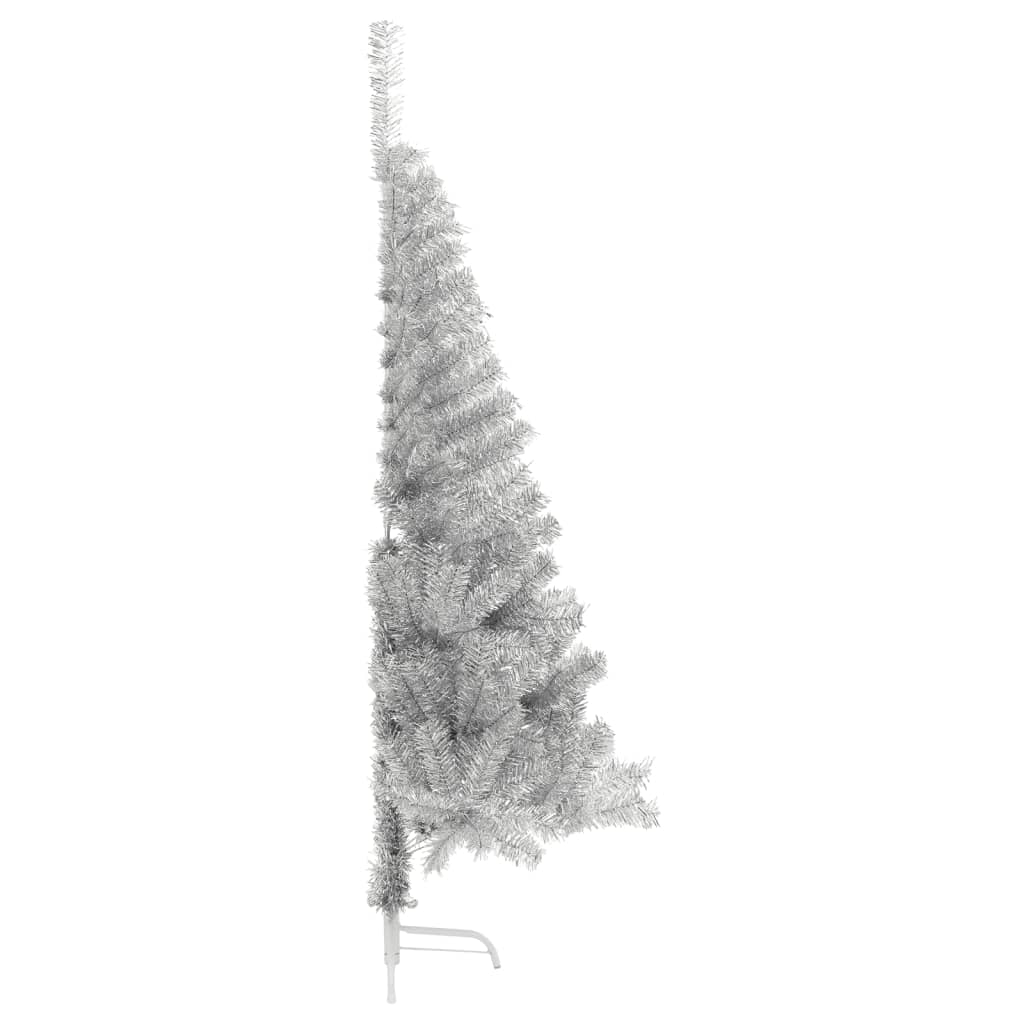 vidaXL kunstigt halvt juletræ med juletræsfod 150 cm PET sølvfarvet