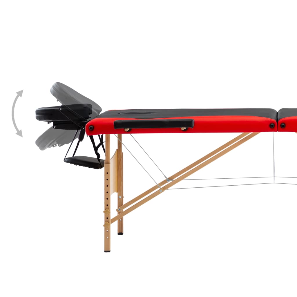 vidaXL foldbart massagebord 3 zoner træ sort og rød