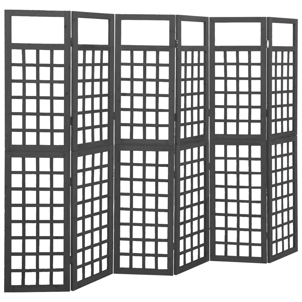 vidaXL 6-panels rumdeler/espalier 242,5x180 cm massivt grantræ sort