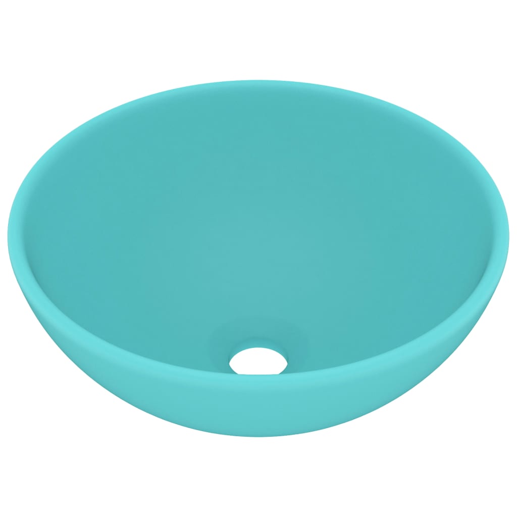 vidaXL luksuriøs håndvask 32,5x14 cm rund keramisk mat lysegrøn