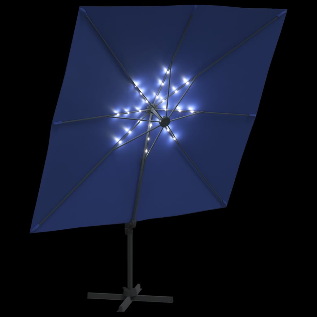 vidaXL hængeparasol med LED-lys 400x300 cm azurblå