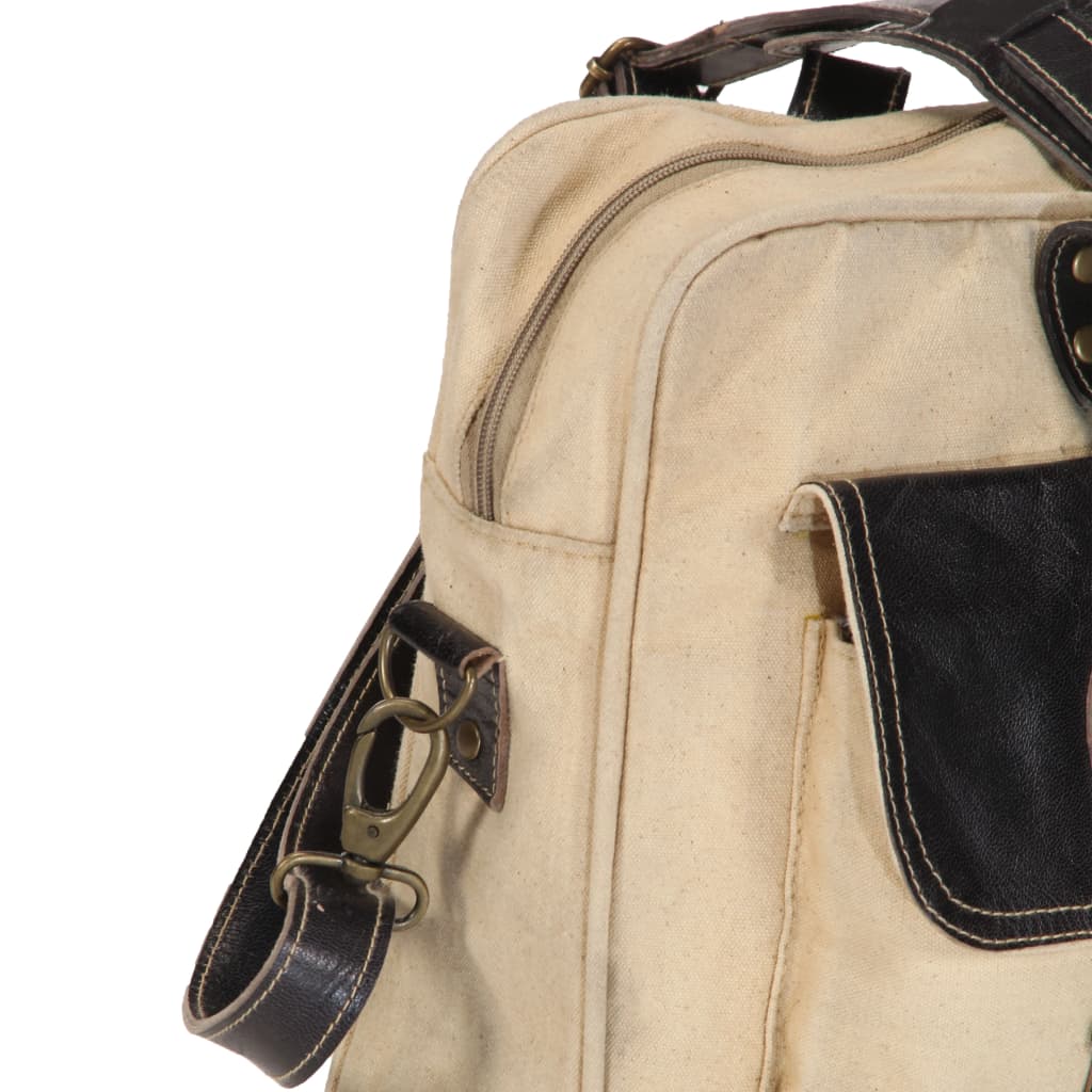 vidaXL håndtaske 40 x 53 cm kanvas og ægte læder beige