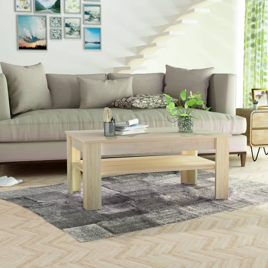 vidaXL sofabord spånplade 110 x 65 x 48 cm egetræ