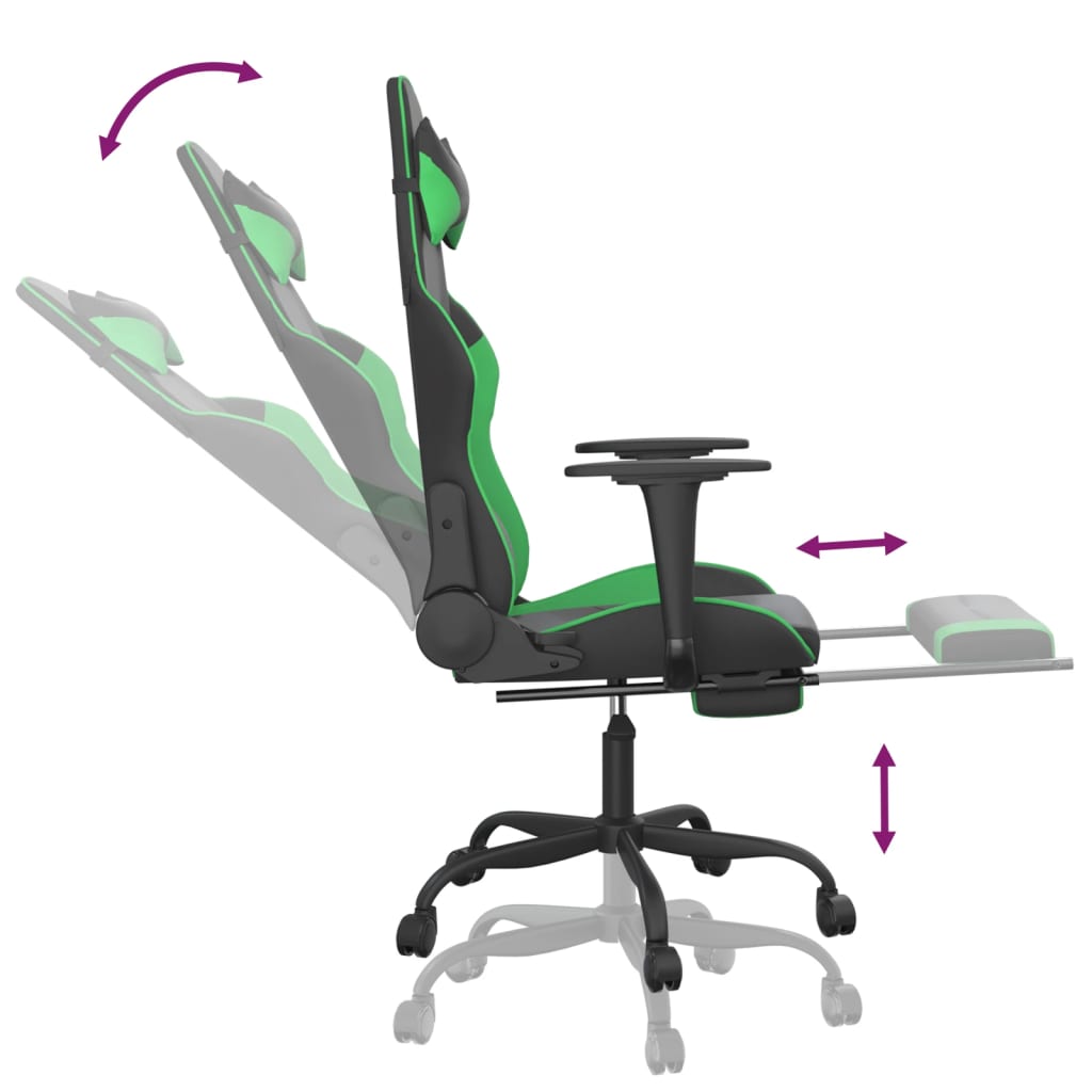 vidaXL gamingstol med fodstøtte kunstlæder sort og grøn