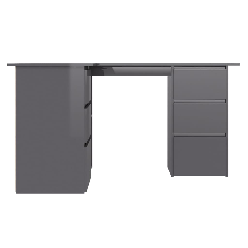 vidaXL skrivebord til hjørne145x100x76cm konstrueret træ grå højglans