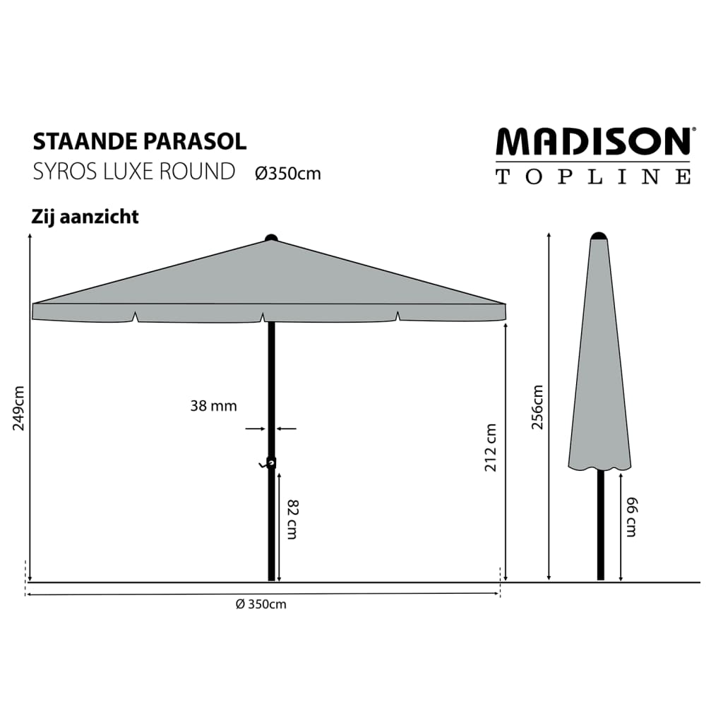 Madison parasol Syros Luxe 350 cm rund gråbrun