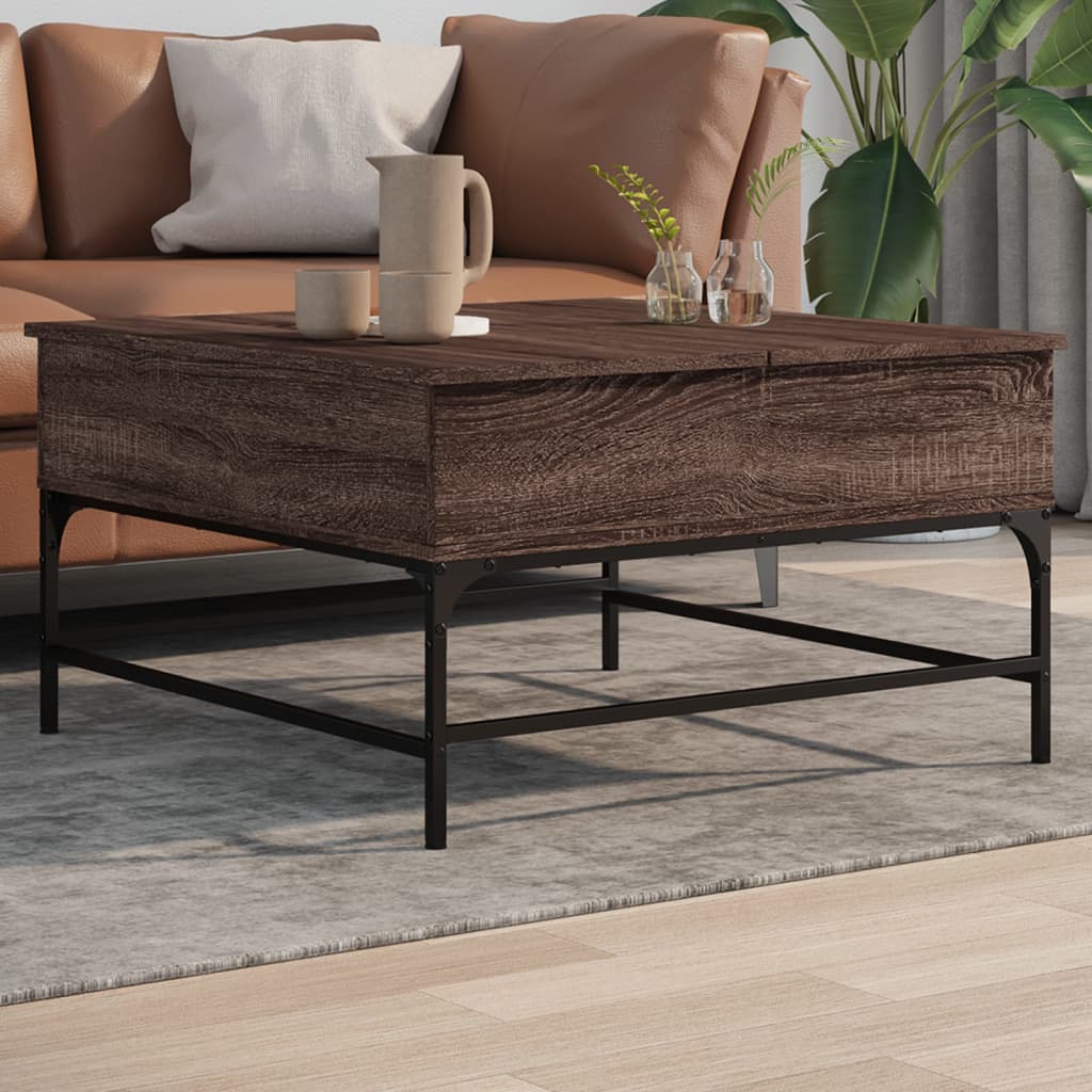 vidaXL sofabord 80x80x45 cm konstrueret træ og metal brunt eg