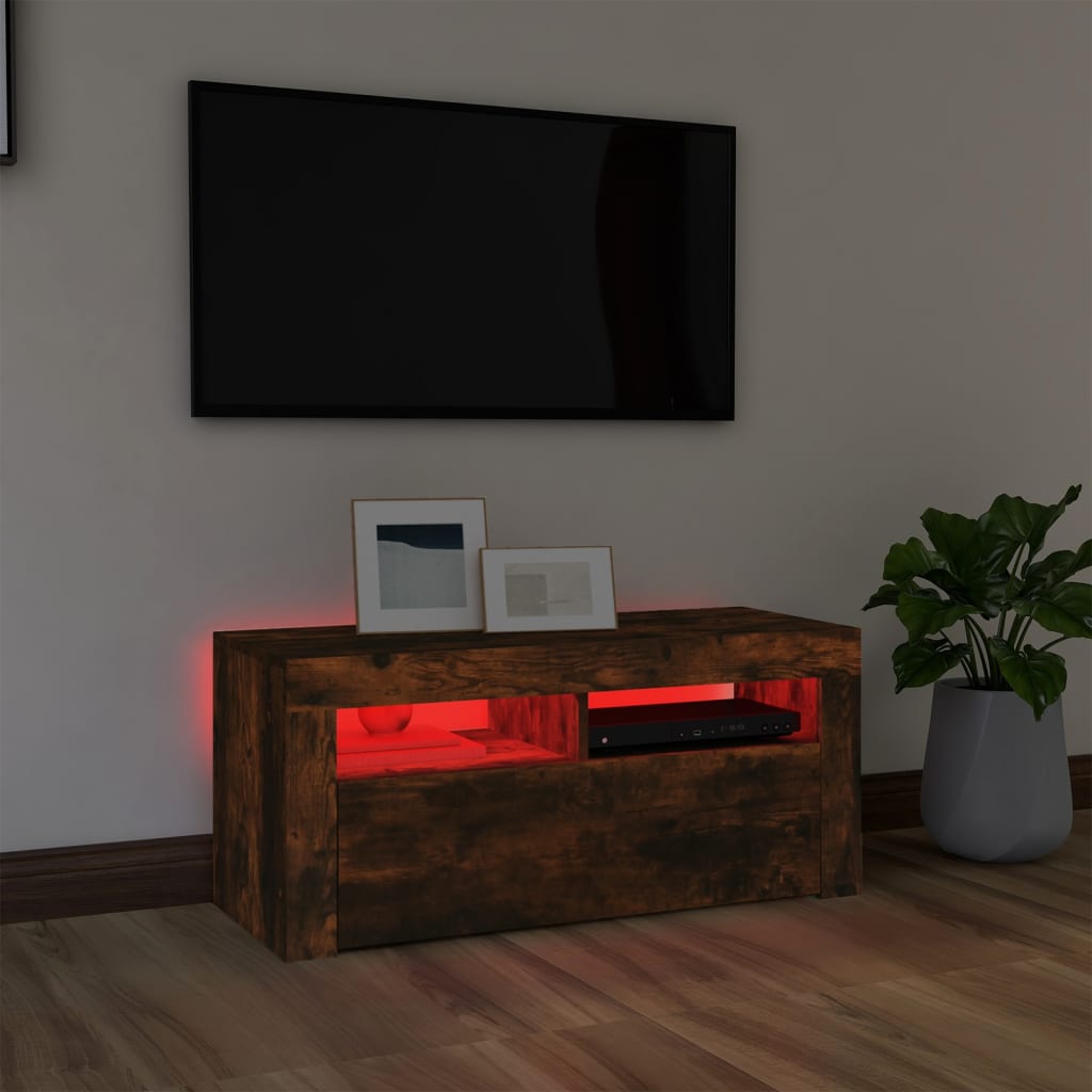 vidaXL tv-bord med LED-lys 90x35x40 cm røget egetræsfarve