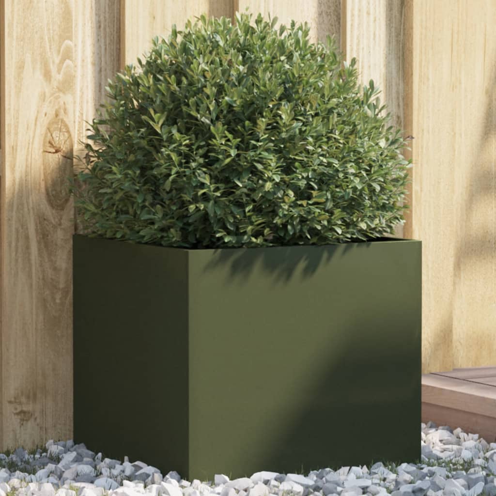vidaXL plantekasse 42x40x39 cm koldvalset stål olivengrøn