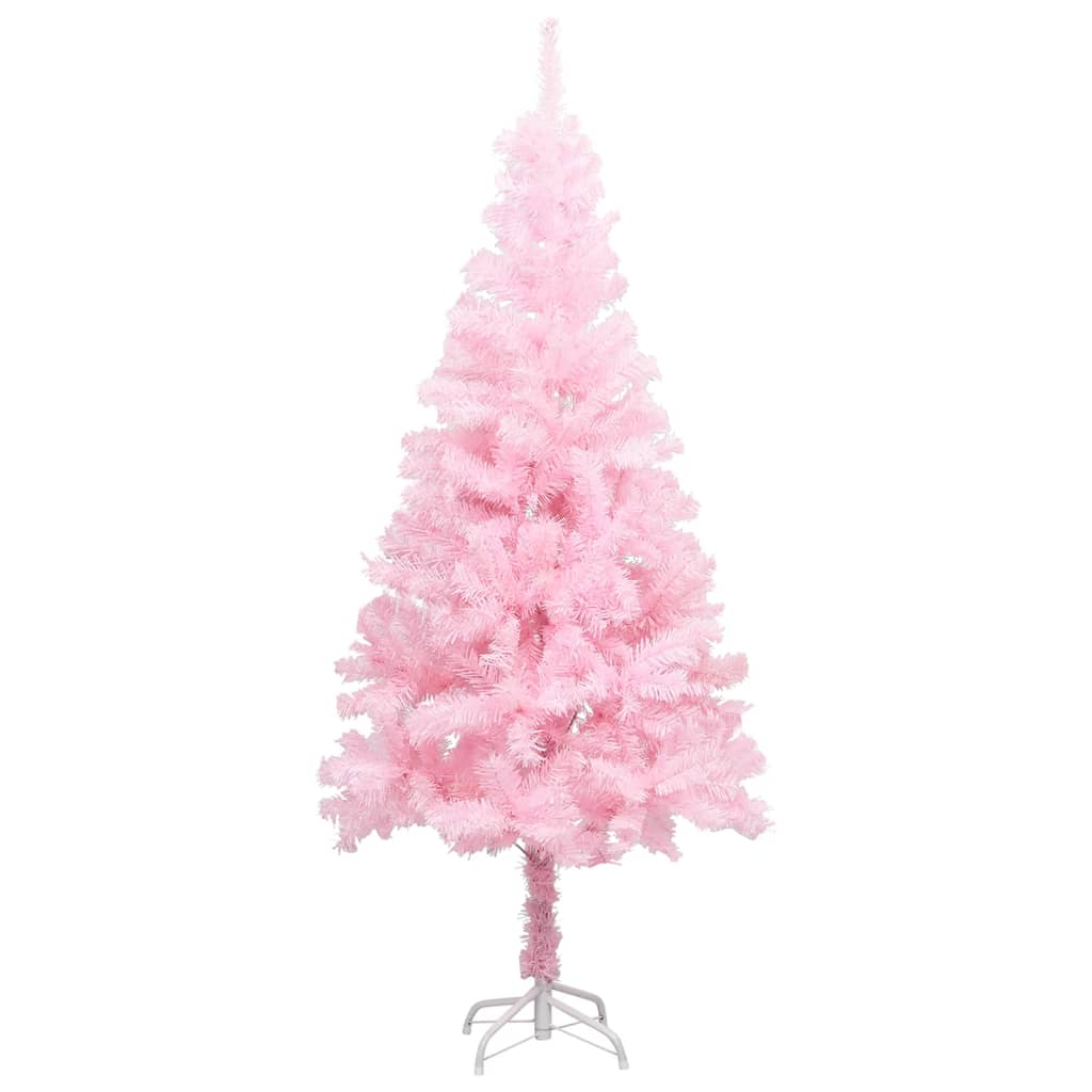 vidaXL kunstigt juletræ med lys og kuglesæt 120 cm PVC lyserød