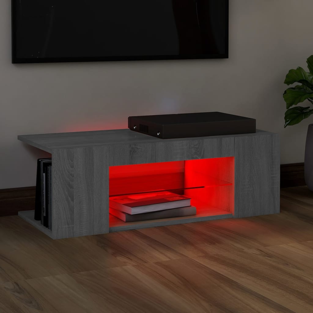 vidaXL tv-bord med LED-lys 90x39x30 cm grå sonoma-eg
