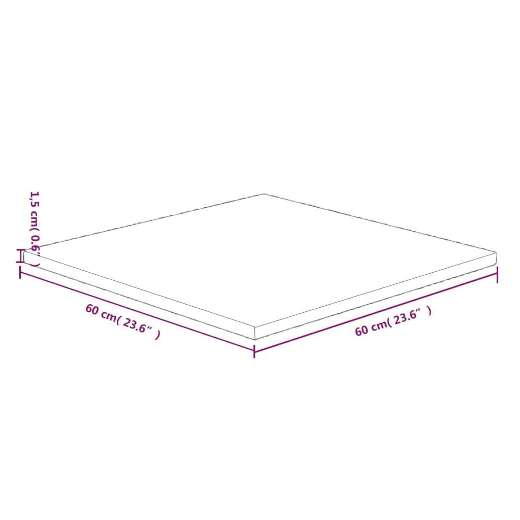 vidaXL firkantet bordplade 60x60x1,5 cm ubehandlet massivt egetræ
