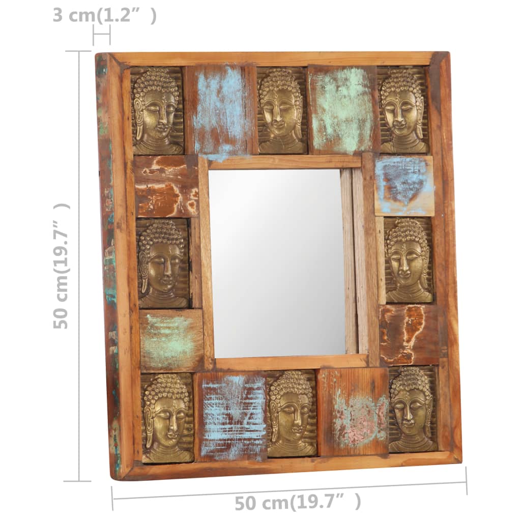 vidaXL spejl med buddha-billeder 50x50 cm massivt genbrugstræ