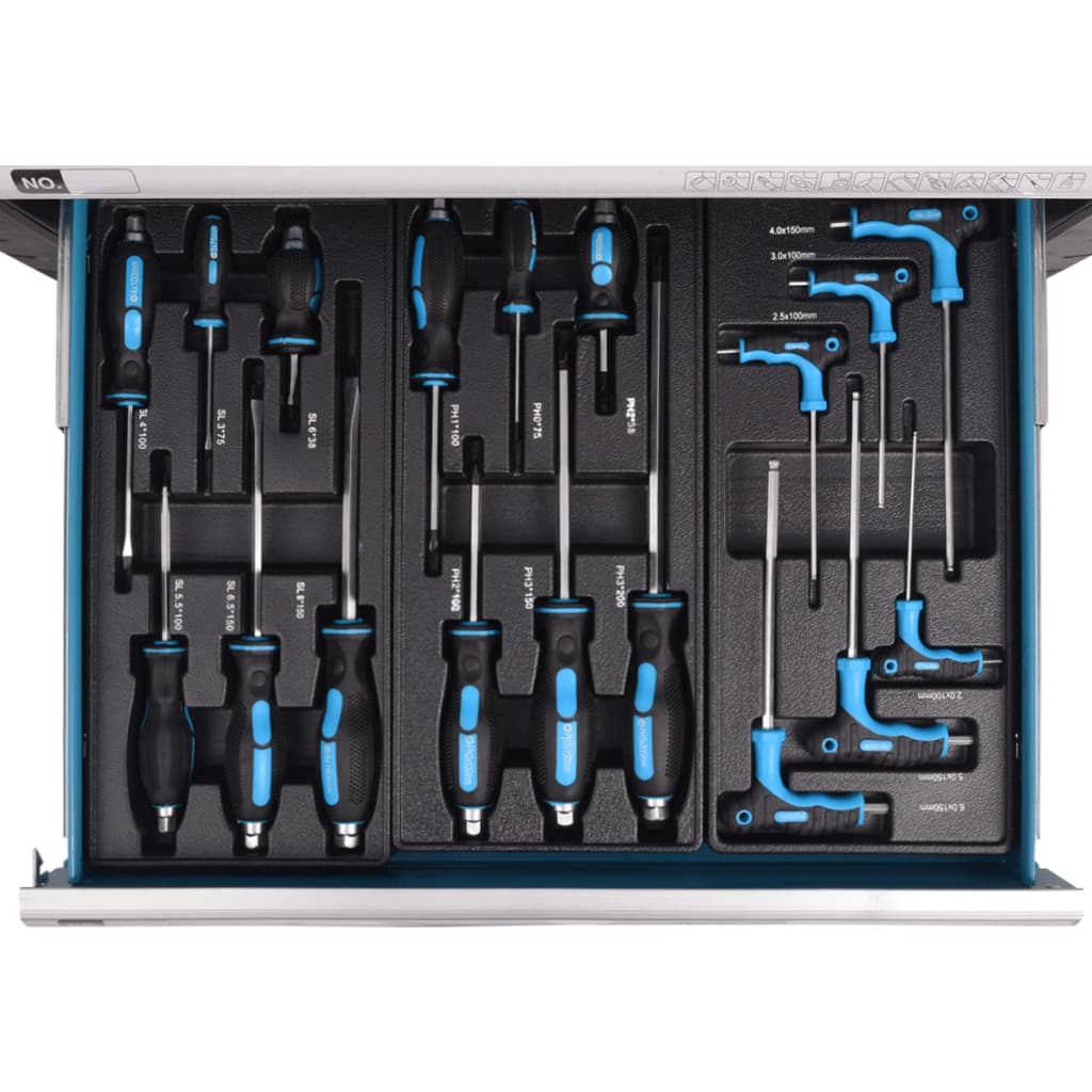 vidaXL værktøjsvogn til værkstedet med 270 stykker værktøj stål blå