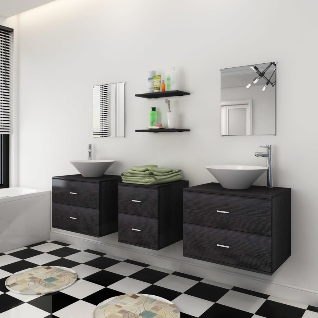 vidaXL badeværelsesmøbelsæt med håndvask 7 dele sort