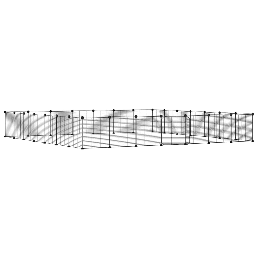vidaXL 28-panels kæledyrsindhegning med låge 35x35 cm stål sort