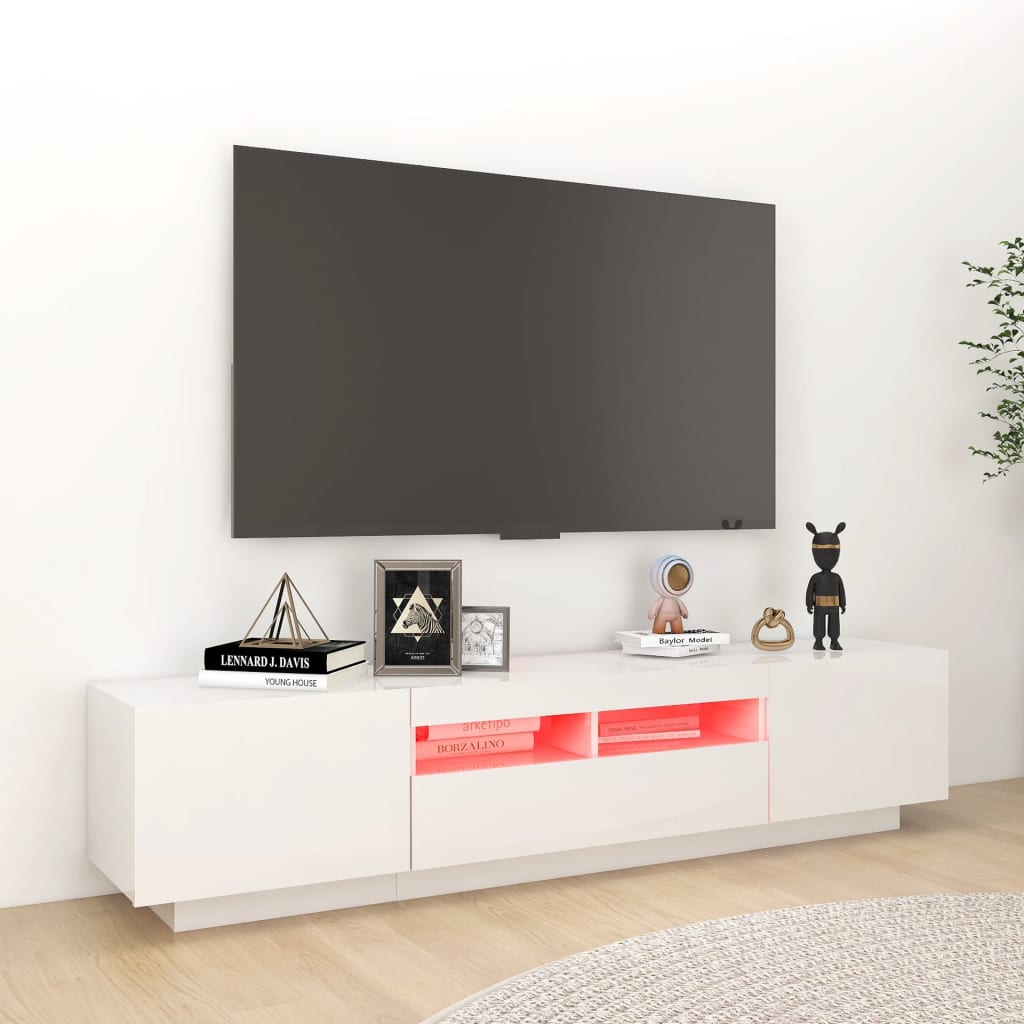 vidaXL tv-skab med LED-lys 180x35x40 cm hvid højglans