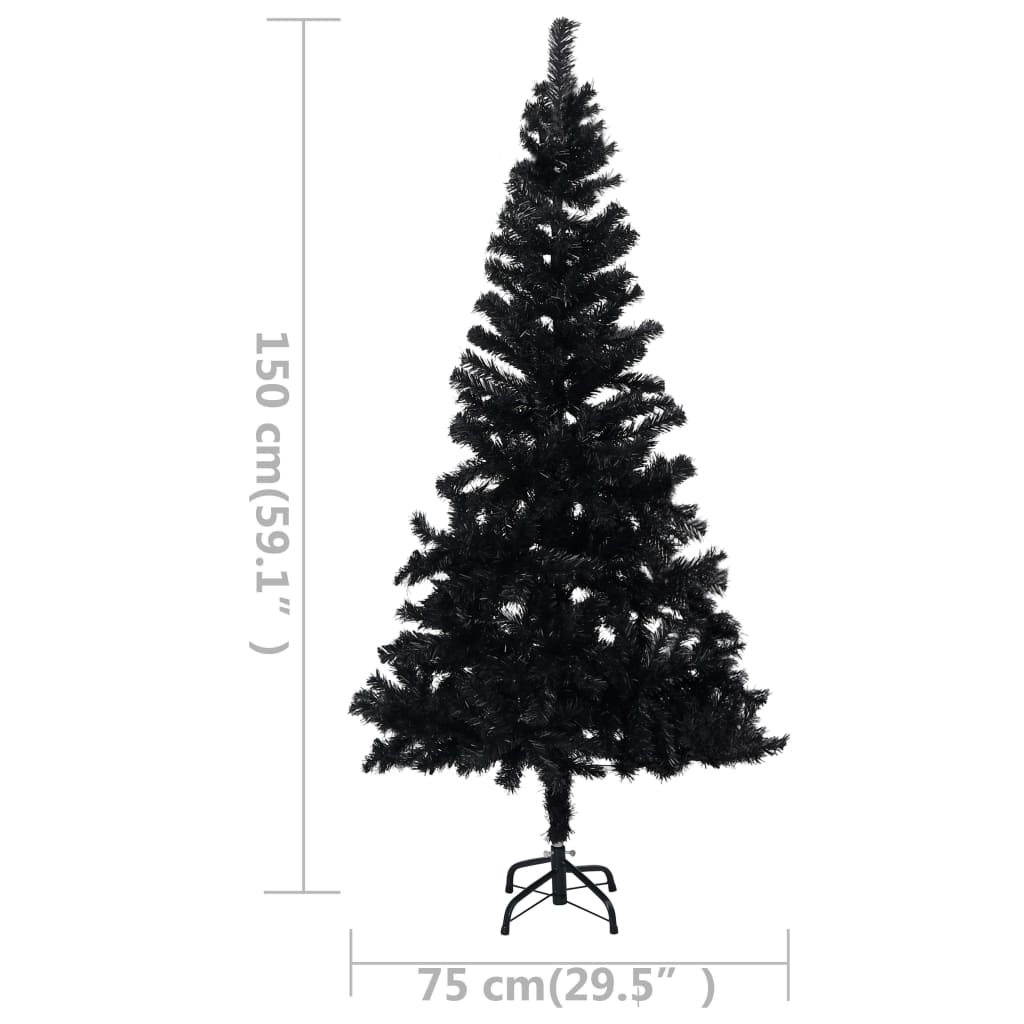 vidaXL kunstigt juletræ med lys og juletræsfod 150 cm PVC sort