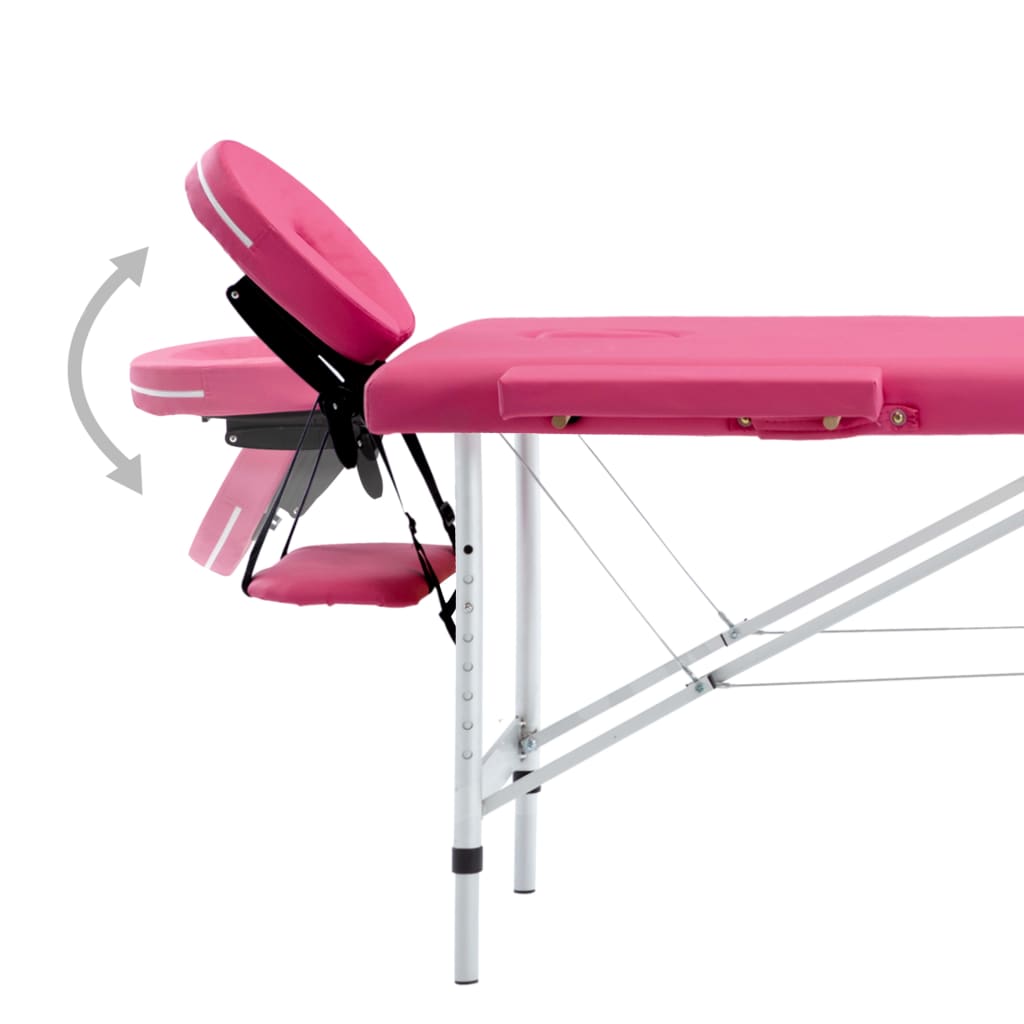 vidaXL sammenfoldeligt massagebord aluminiumsstel 4 zoner lyserød