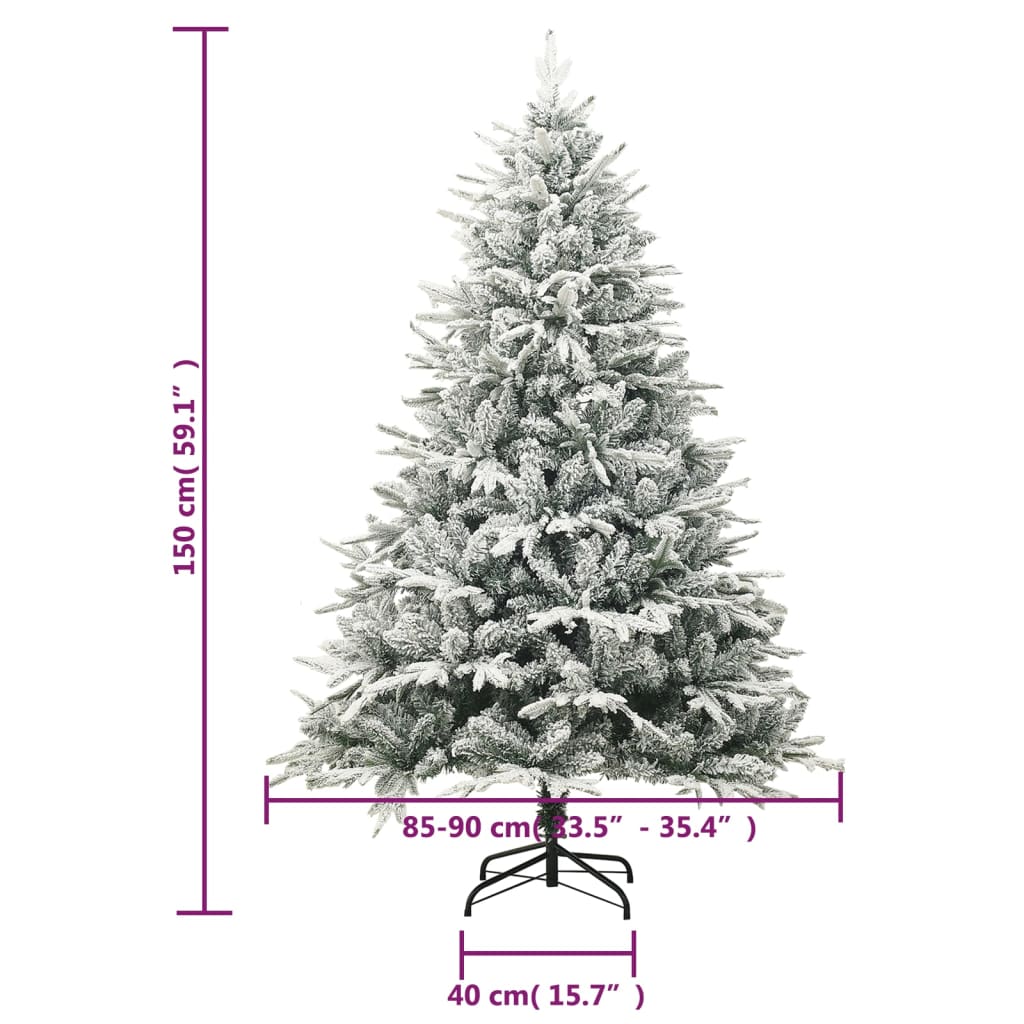 vidaXL kunstigt juletræ m. LED-lys og kugler + puddersne PVC PE 150 cm