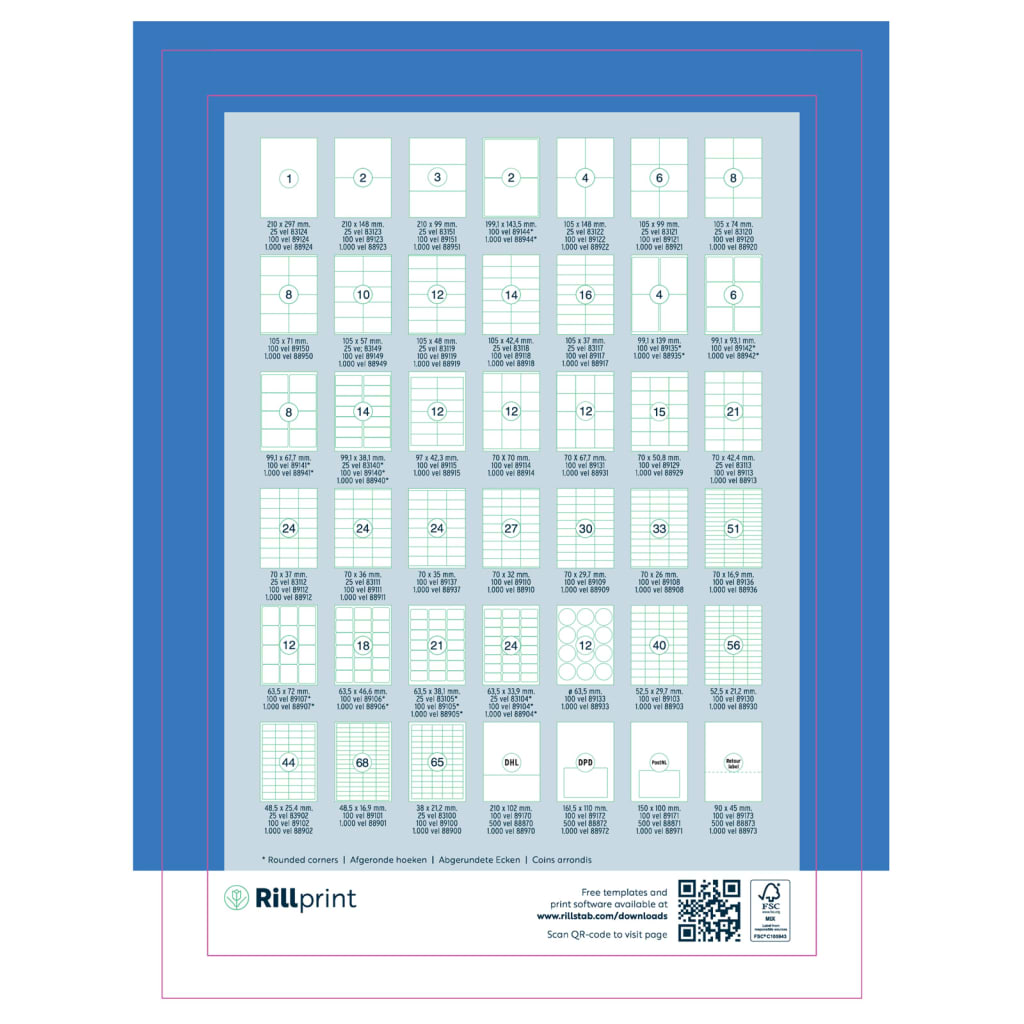 rillprint selvklæbende etiketter 105x42,4 mm 500 ark hvid