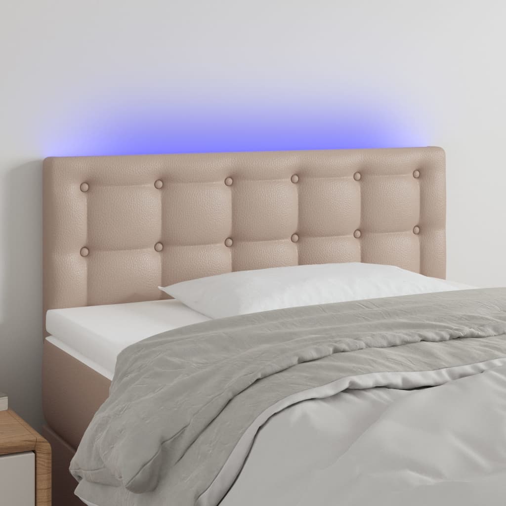vidaXL sengegavl med LED-lys 100x5x78/88cm kunstlæder cappuccinofarvet