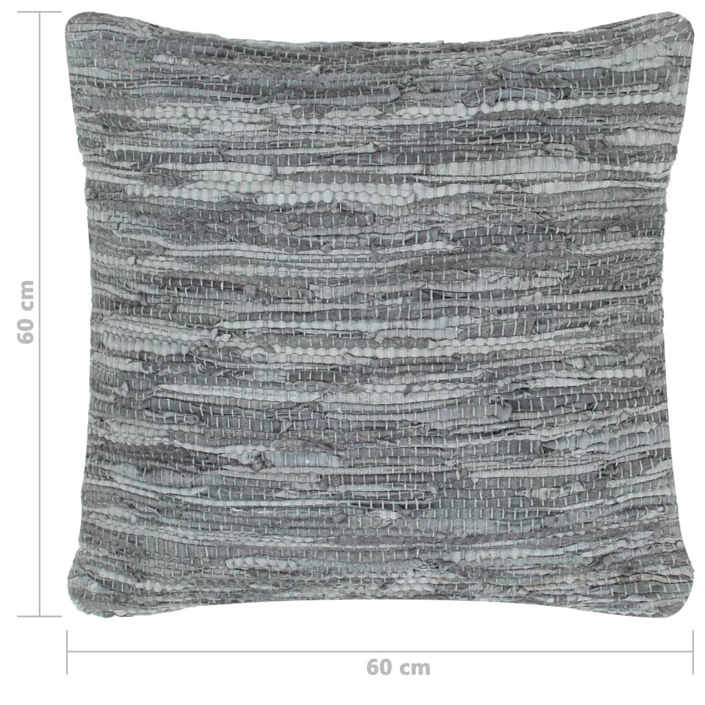 vidaXL pude chindi grå 60 x 60 cm læder og bomuld
