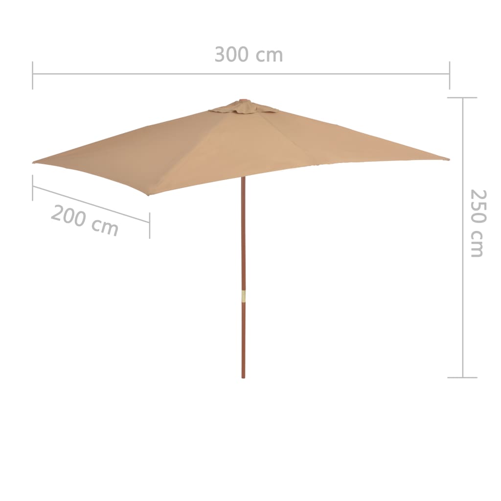 vidaXL udendørs parasol med træstang 200 x 300 cm gråbrun