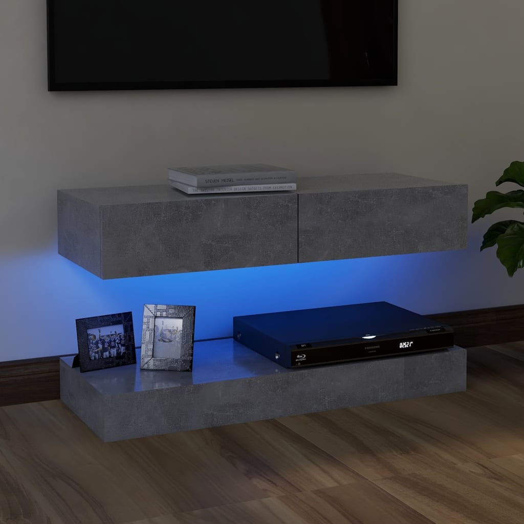 vidaXL tv-skab med LED-lys 90x35 cm betongrå