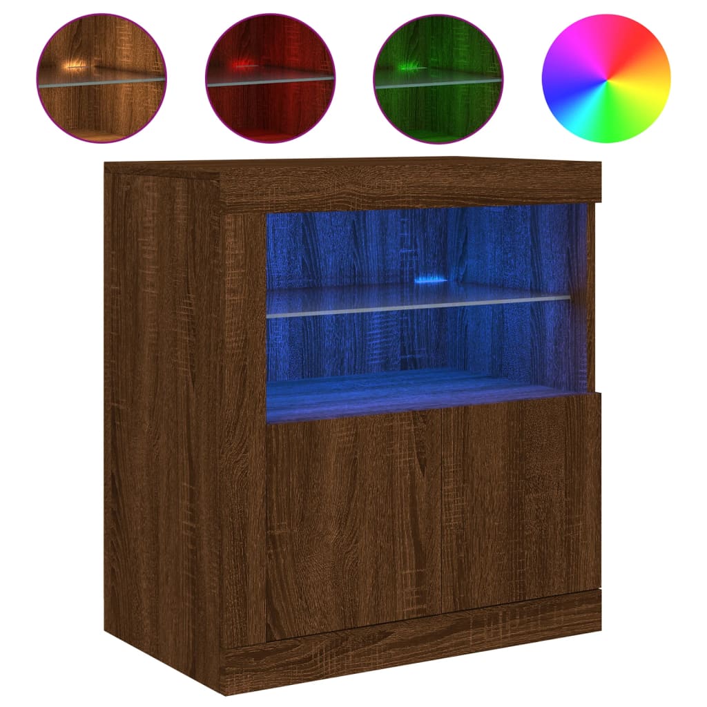 vidaXL skænk med LED-lys 60,5x37x67 cm brun egetræsfarve