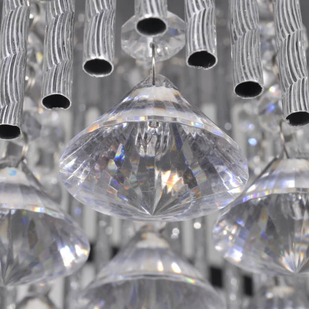 Firkantet loftslampe med krystaludsmykninger og aluminiumstriber