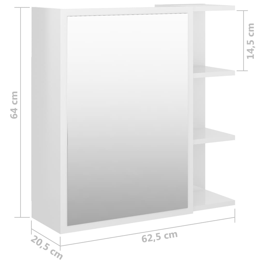 vidaXL badeværelsesskab spejl 62,5x20,5x64 cm spånplade hvid højglans